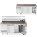 Masa pizza profesionala, cu 2 usi 7 sertare 280 L inox, ARKTIC by Hendi interval temperatura -2/+8 gr C 250 W 2020x800x(H)875 mm