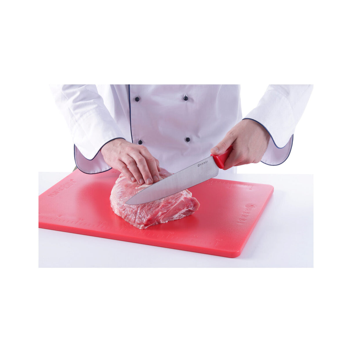 Tocator rosu, 600x400x(H)18 mm, polietilena HDPE 500, Hendi, 2 fete taiere, potrivit si pt uz profesional, respecta normele de igiena HACCP