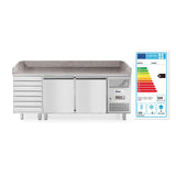 Masa pizza profesionala, cu 2 usi 7 sertare 280 L inox, ARKTIC by Hendi interval temperatura -2/+8 gr C 250 W 2020x800x(H)875 mm