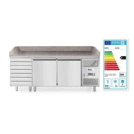 Masa pizza profesionala, cu 2 usi 7 sertare 280 L inox, ARKTIC by Hendi interval temperatura -2/+8 gr C 250 W 2020x800x(H)875 mm
