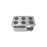 Aragaz electric Hendi Kitchen Line cu 6 plite si cuptor convectie 18.6W GN1/1, Inox, 1200x700x (H) 900 mm