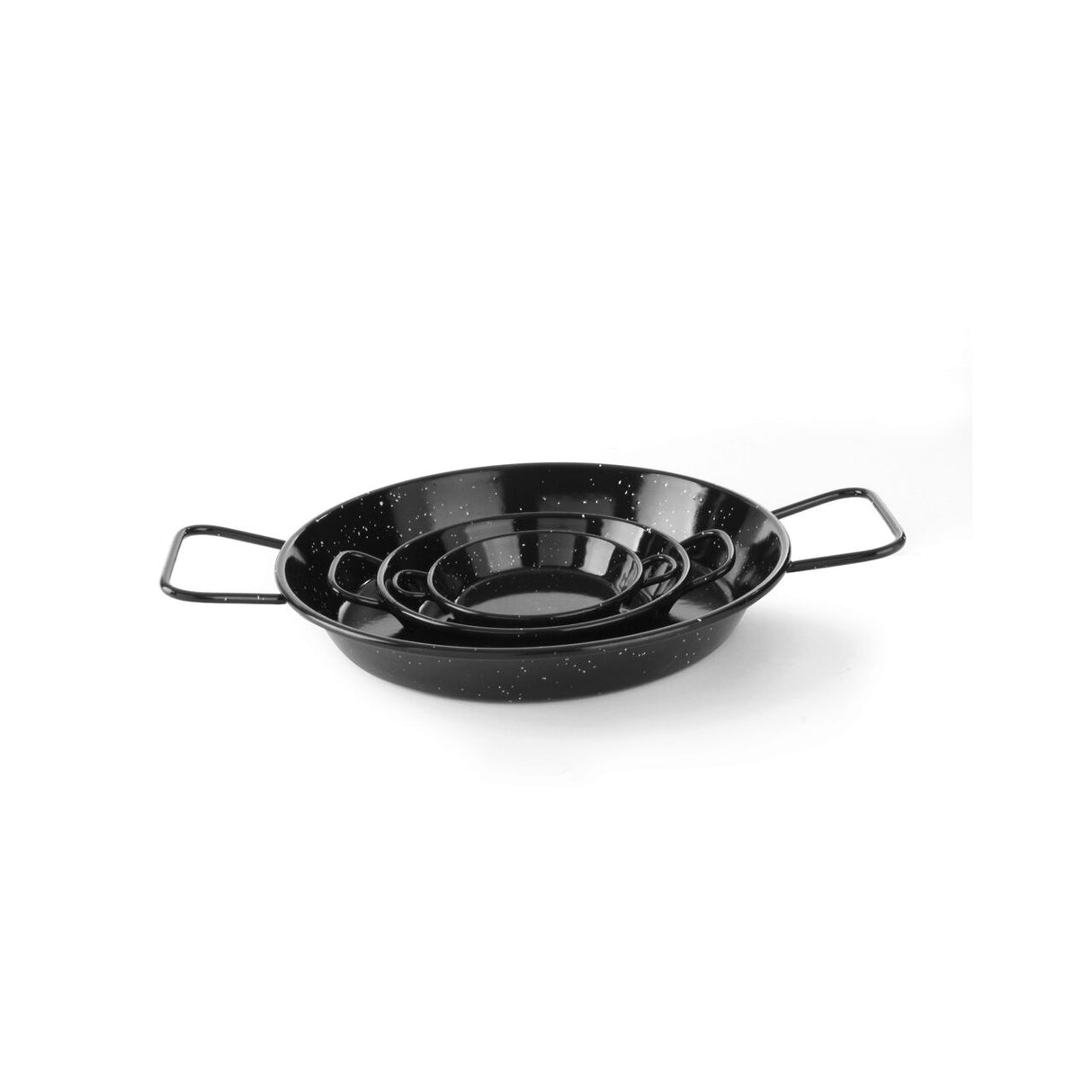 Tigaie paella cu 2 manere, otel emailat, 12 cm diametru x 2,5 cm inaltime , Hendi, potrivita si pentru servire