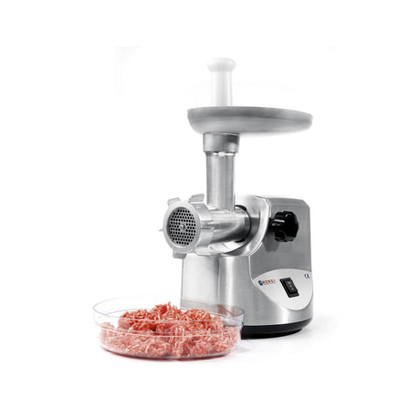 Masina de tocat carne, 2 discuri taiere incluse 4 si 7 mm, 3 accesorii umplere carnati 12, 15, 20 mm, Hendi 198, corp aluminiu, palnie fonta, 400W