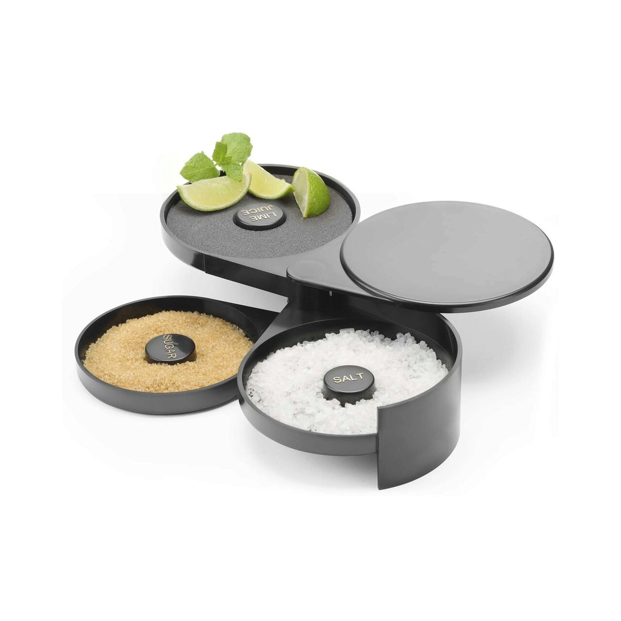 Set decorare margine pahare cocktail cu 3 zone pt zahar, sare si lime - - 200x160x(H)75 mm - plastic ABS - Hendi