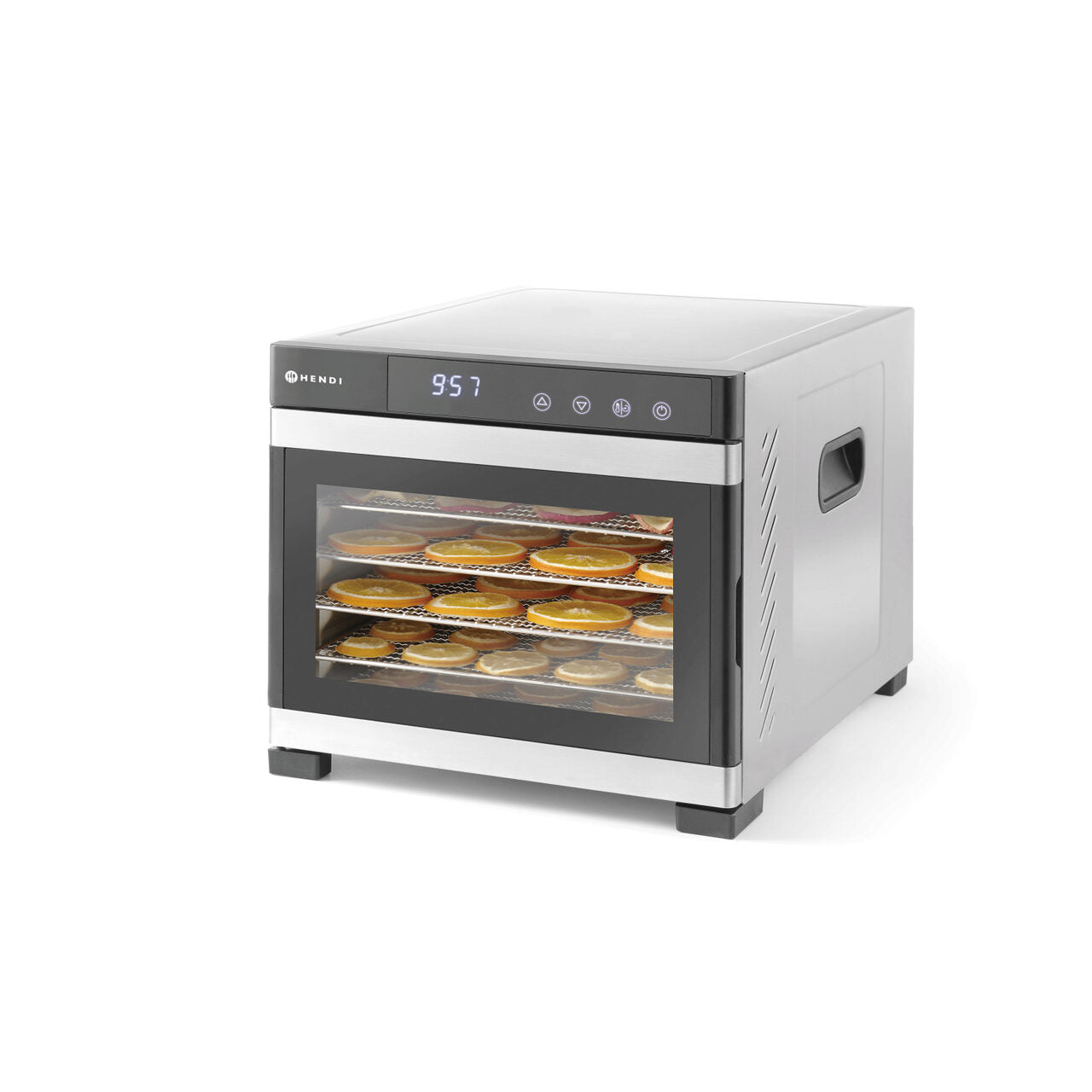 Deshidrator alimente Hendi Profi Line, 550 W, 6 tavi inox, temperatura reglabila 35-75 C, Gri, timer, panou de control digital
