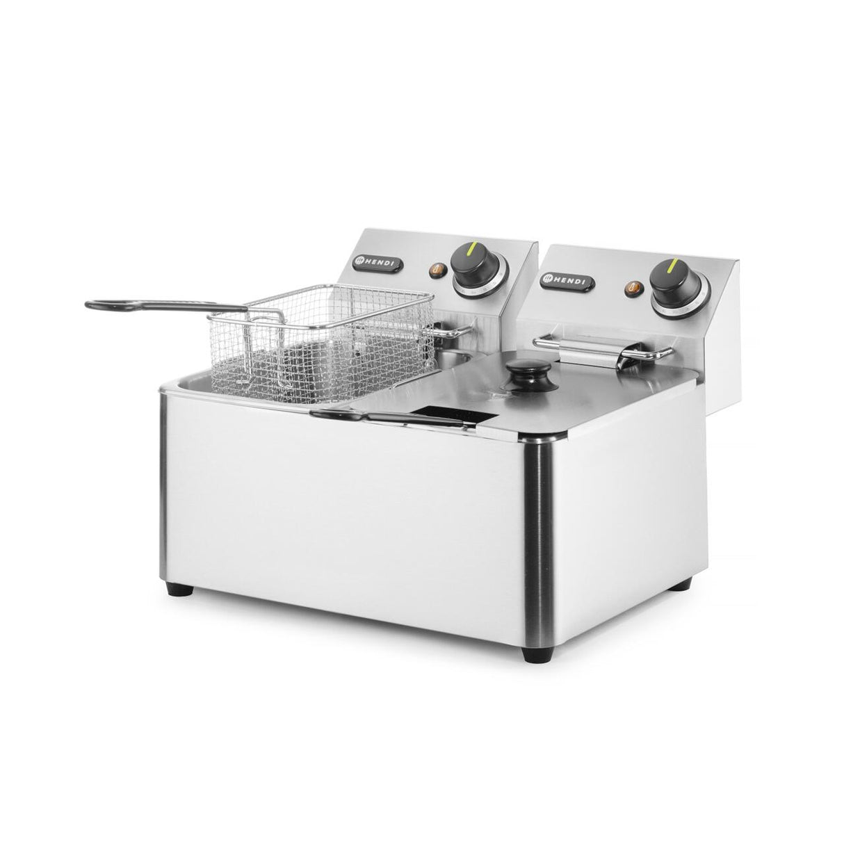 Friteuza electrica profesionala 2x4 lt, 2x3000W, inox, termostat 0-190 gr C, Hendi Kitchen LIne, 47x42x(H)33 cm