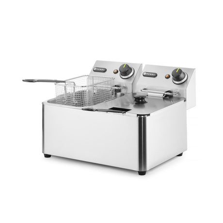 Friteuza electrica profesionala 2x4 lt, 2x3000W, inox, termostat 0-190 gr C, Hendi Kitchen LIne, 47x42x(H)33 cm