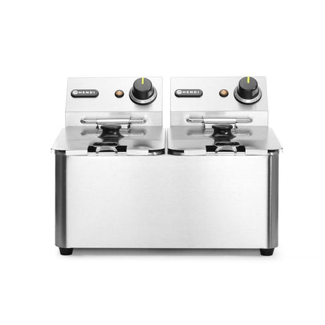 Friteuza electrica profesionala 2x4 lt, 2x3000W, inox, termostat 0-190 gr C, Hendi Kitchen LIne, 47x42x(H)33 cm