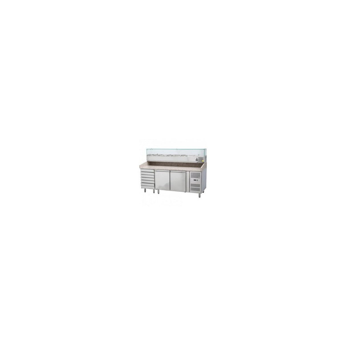 Masa pizza profesionala, cu 2 usi 7 sertare 280 L inox, ARKTIC by Hendi interval temperatura -2/+8 gr C 250 W 2020x800x(H)875 mm