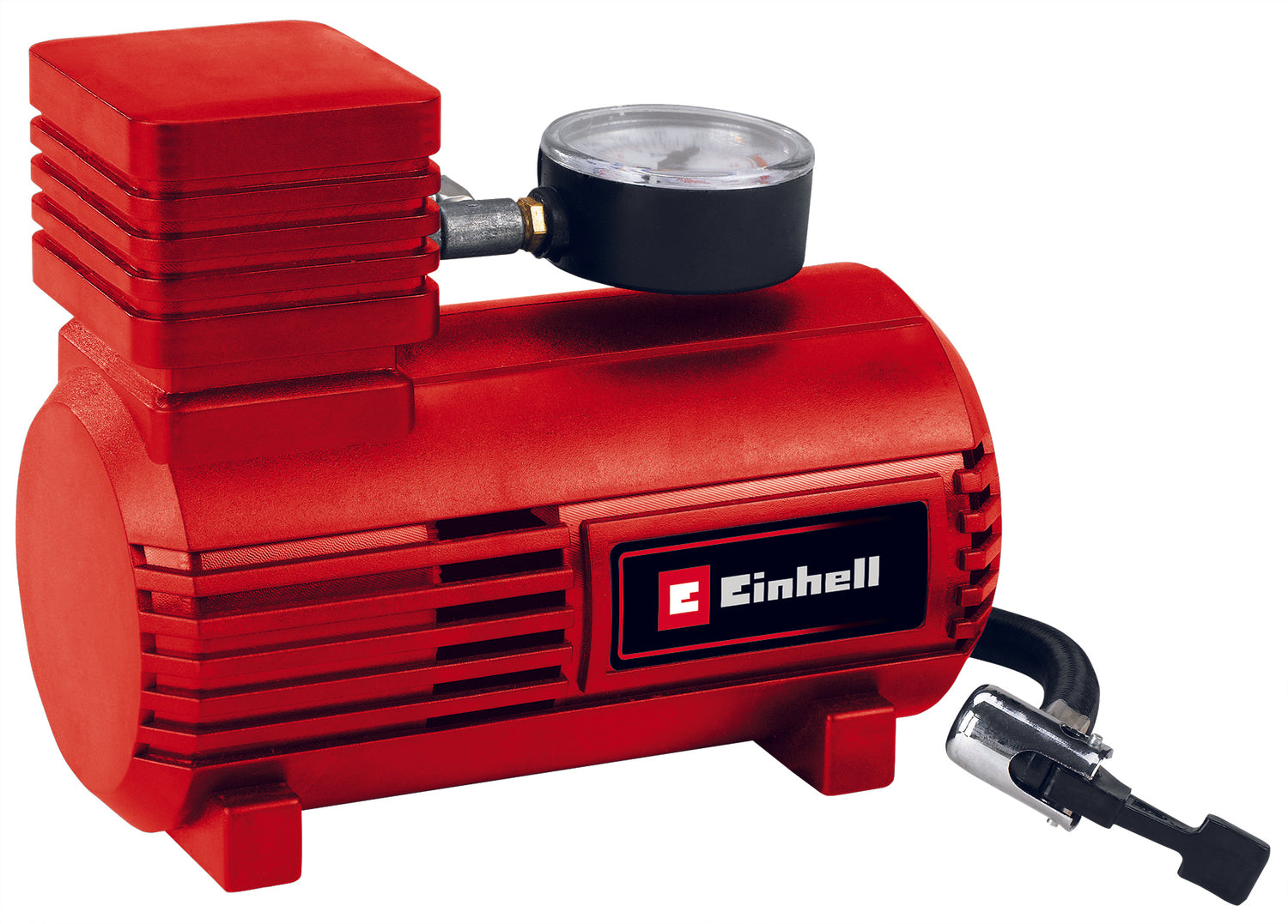 Einhell CC-AC 12V autókompresszor, nyomásmérő max. 18 bar, légtömlő, 3 adapter, 2,90 m-es tápkábel 12V-os aranyozott csatlakozódugóval