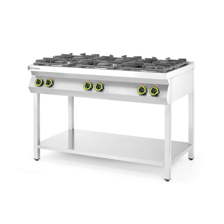Aragaz profesional pe gaz Hendi Kitchen Line cu 6 arzatoare Inox 28.5 kW 1200x700x(H)900 mm