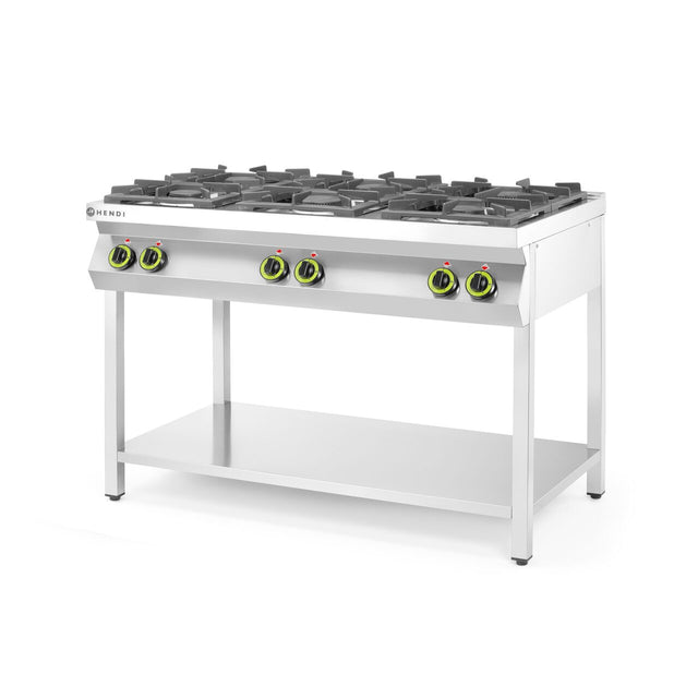 Aragaz profesional pe gaz Hendi Kitchen Line cu 6 arzatoare Inox 28.5 kW 1200x700x(H)900 mm