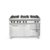 Aragaz profesional pe gaz Hendi Kitchen Line cu 6 arzatoare cu cuptor electric cu convectie GN 1/1 Inox 28.5 kW 1200x700x(H)900 mm