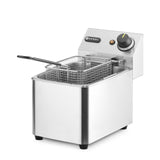 Friteuza electrica profesionala 4 litri, Hendi Kitchen Line, corp inox, termostat reglabil 0-190 gr C, 3000W, 217x400x(H)290 mm,