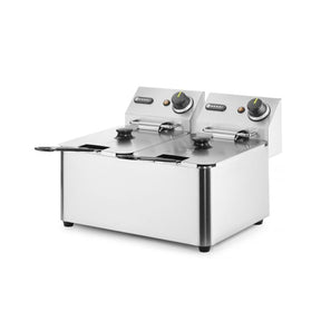 Friteuza electrica profesionala 2x4 lt, 2x3000W, inox, termostat 0-190 gr C, Hendi Kitchen LIne, 47x42x(H)33 cm