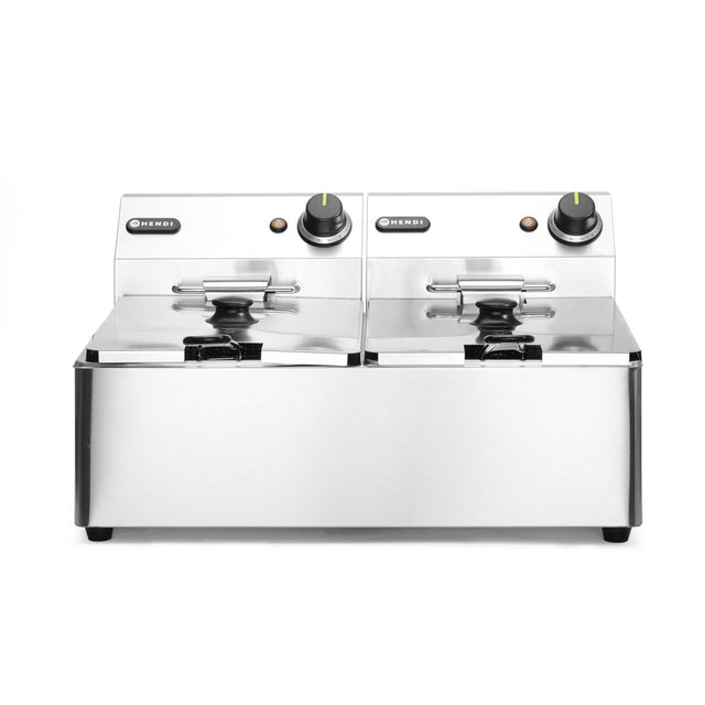 Friteuza electrica profesionala 2x6 litri 2x3300 W, termostat 0-190 gr C, corp inox, Hendi Kitchen Line, 550x430x(H)290 mm