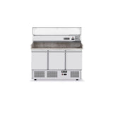 Masa frigorifica cu 3 usi, pentru pizza, cu vitrina ingrediente cu 6 tavi GN 1/4, 270+170 W, ARKTIC by Hendi, 140x70x(H)144.5 cm