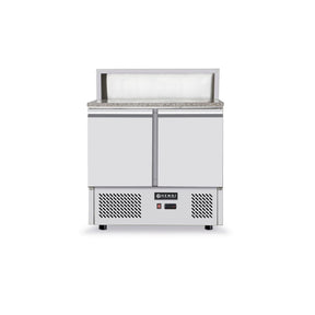 Masa refrigerata pentru pizza cu top granit, ARKTIC by Hendi, camera racire cu usi duble, display cu 5 tavi GN 1/6, interval temperatura 2/10 gr C