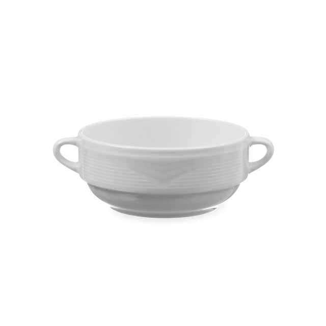 Bol supa - 120 mm diametru, cu manere laterale, portelan alb, gama Hendi SATURN