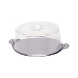 Suport / Platou tort cu capac plastic transparent, Hendi, tava rotunda inox cu manere, diam 300 mm x110 mm (H)