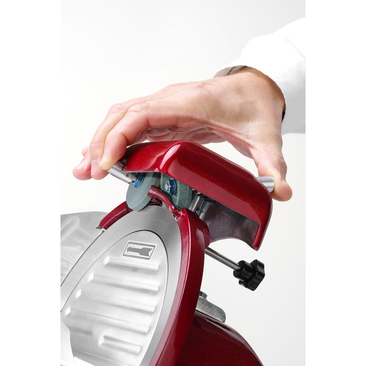 Feliator Hendi Profi Line 250, Rosu, 320 W, 485x420x(H)395 mm, Inox, grosime de taiere reglabila de la 0 la 12 mm