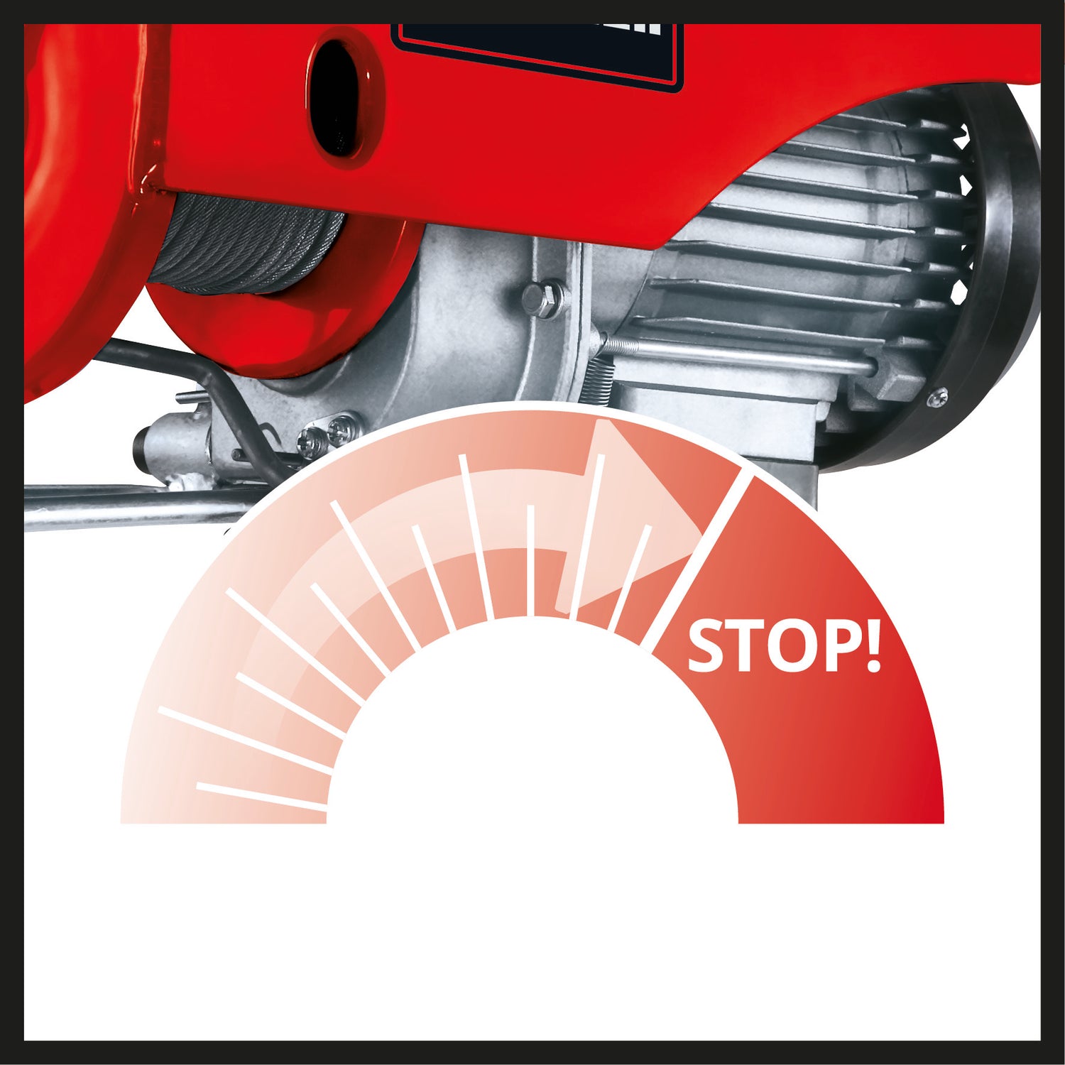 Palan cu cablu Einhell TC-EH 250, 450 W, comutator de oprire de urgenta, frana automata si comutator de limita, inclusiv 12 m de cablu metalic fara rasucire, scripete cu carlig de sarcina si bara de siguranta