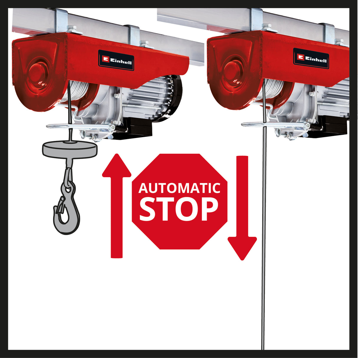 Einhell elektromos emelő TC-EH 600 (1050 W, teherbírás vezetőgörgő nélkül 300 kg 18 m-ig / vezetőgörgővel 600 kg 9 m-ig, 18 m kábel, Ø 4,5 mm, biztonsági berendezéssel a rakodóhorogon