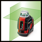 Laser cu linii in cruce Einhell TC-LL 360 G, autonivelare, linii laser verzi orizontale/verticale, nivela digitala, filet pentru trepied de 1/4", inclusiv husa si suport de montare pe perete