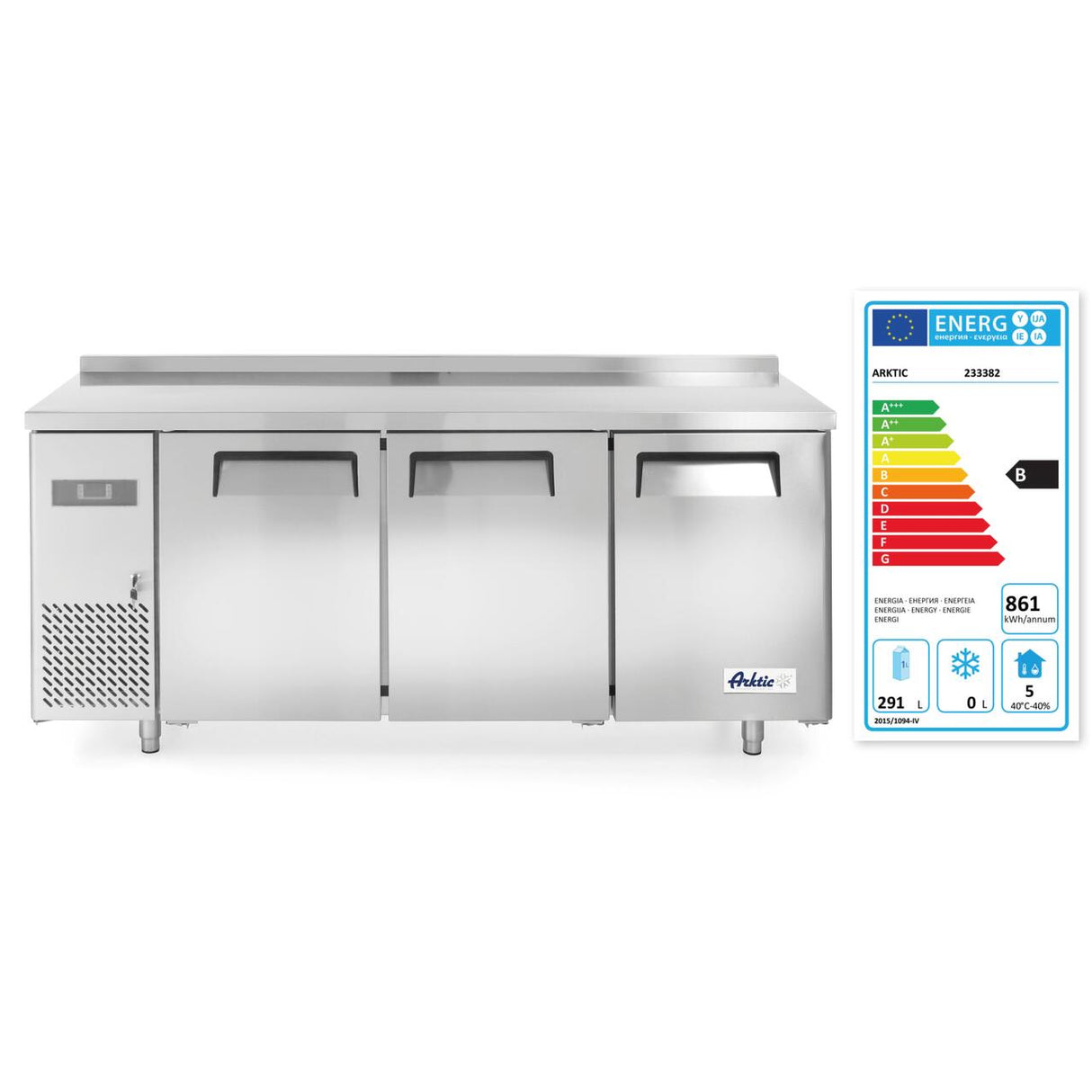 Frigider profesional ARKTIC by Hendi Kitchen Line cu 3 usi, 291 l, 1800x600x(H)800 mm otel inoxidabil  0/8°C ,270 W/230V,  3 rafturi, 2x 430x428 mm, 1x 490x428 mm incluse