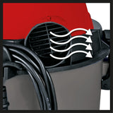 Aspirator umed/uscat Einhell TC-VC 1815 1250 W, 180 mbar, rezervor robust din plastic de 15 litri, racord de suflare, 4 roti, suport pentru accesorii, incl. furtun de aspirare, duze + filtre