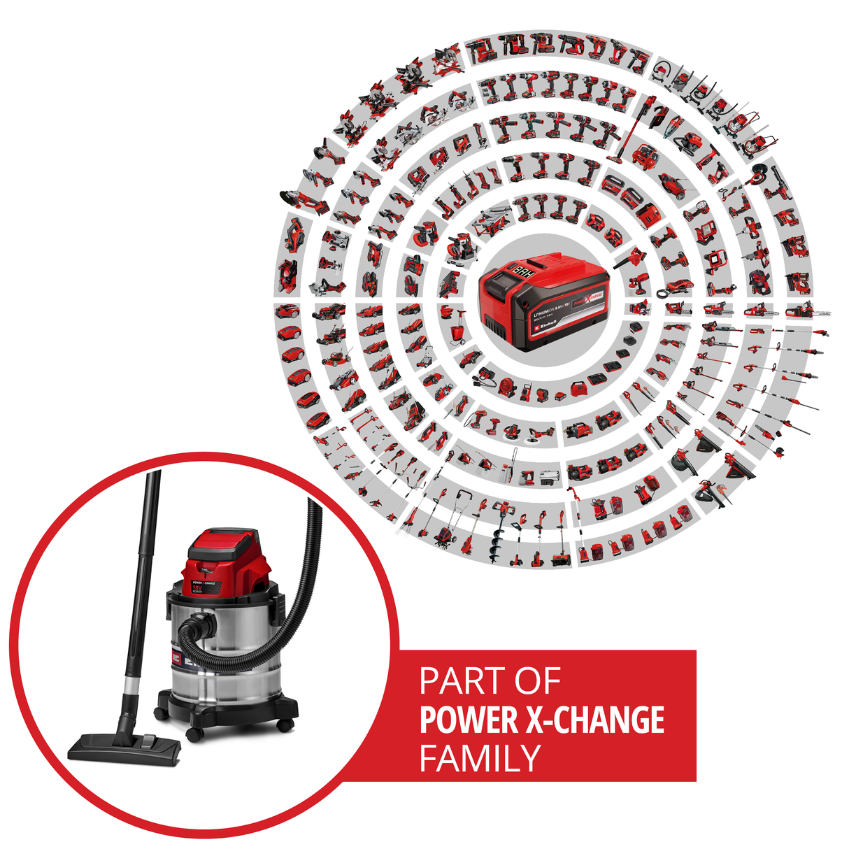 Aspirator umed/uscat pe acumulator Einhell TC-VC 18/20 Li S-Solo Power X-Change (18 V, 20 L role din otel inoxidabil, suport pentru accesorii inclusiv diverse filtre si duze, fara acumulator