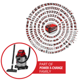 Aspirator umed/uscat pe acumulator Einhell TC-VC 18/20 Li S-Solo Power X-Change (18 V, 20 L role din otel inoxidabil, suport pentru accesorii inclusiv diverse filtre si duze, fara acumulator