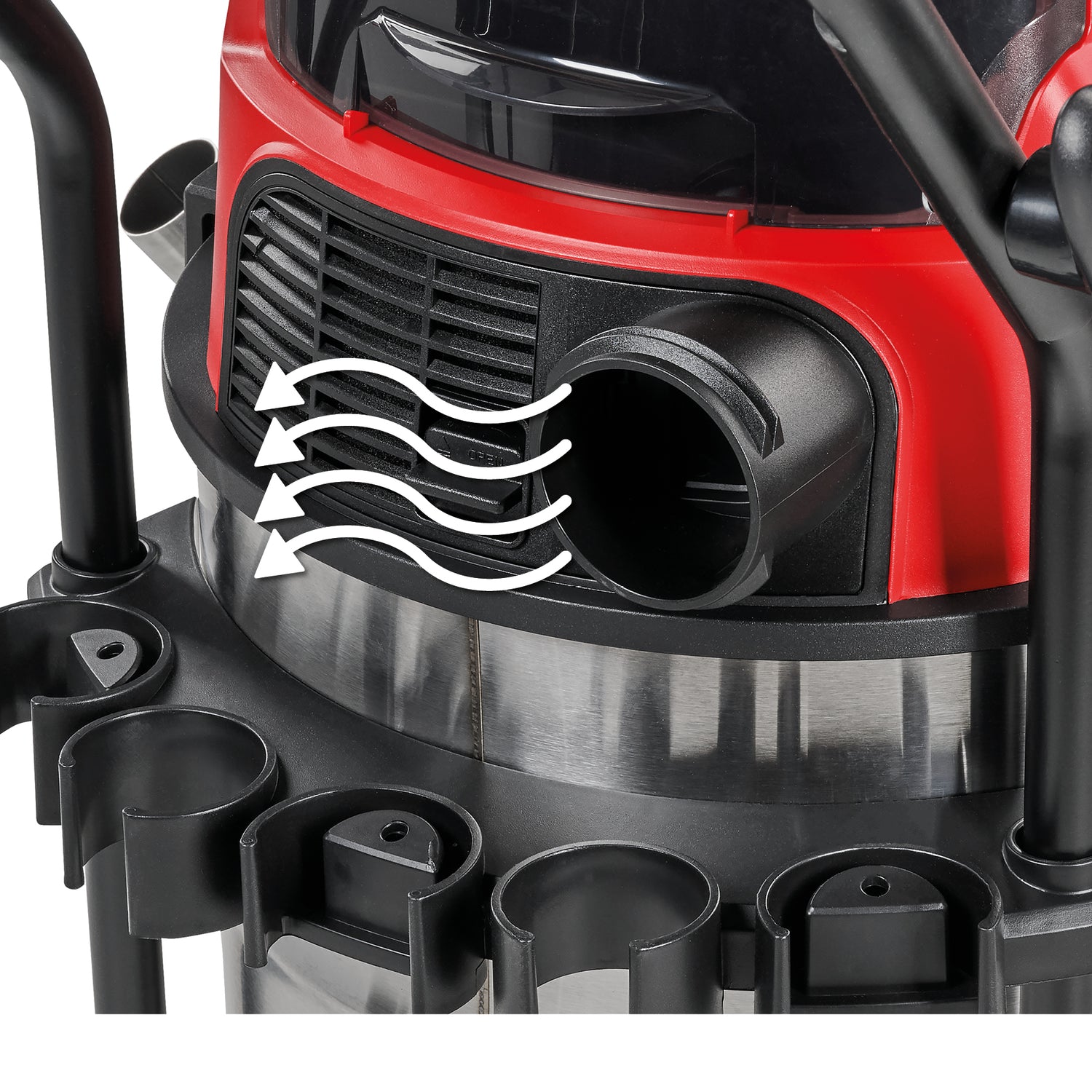 Aspirator umed/uscat pe acumulator Einhell TE-VC 36/30 Li S-Solo Power X-Change (36 V, 30 l, 150 mbar, ECO / BOOST, furtun de aspirare de 2,5 m, incl. selectie de filtre si duze, fara acumulator