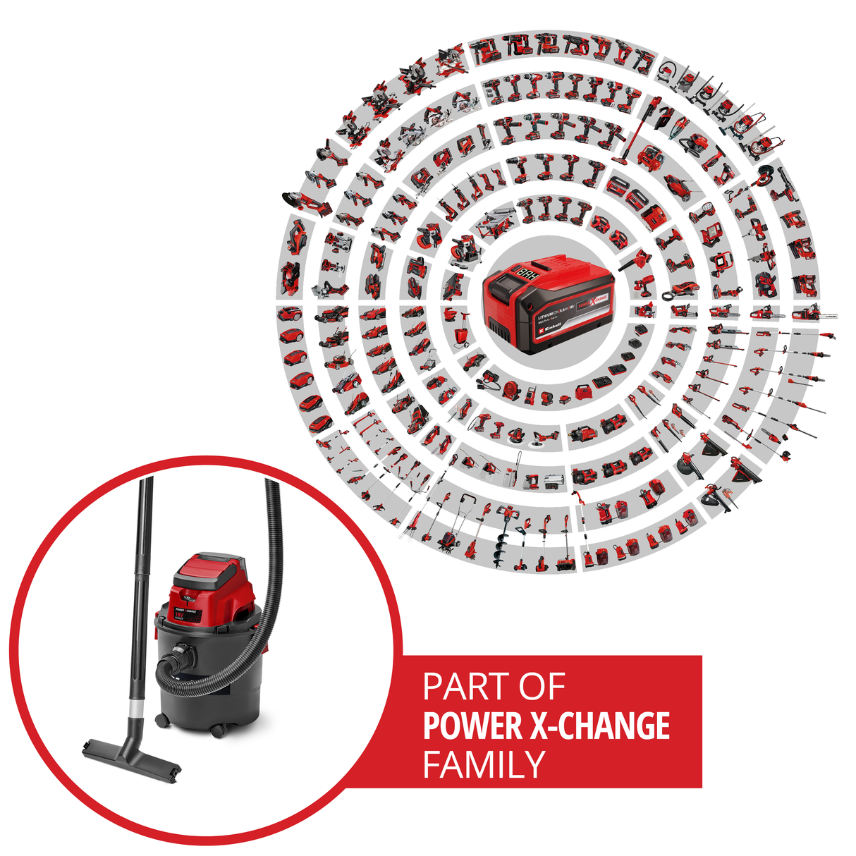 Einhell TC-VC 18/15 Li-Solo Power X-Change akkus száraz/nedves porszívó (18 V, 15 l-es tartály, 4 görgő, tartozéktartó, különféle szűrőkkel, akkumulátor nélkül)