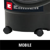 Einhell TC-VC 18/15 Li-Solo Power X-Change akkus száraz/nedves porszívó (18 V, 15 l-es tartály, 4 görgő, tartozéktartó, különféle szűrőkkel, akkumulátor nélkül)