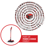 Einhell TE-FS 18 Li-Solo Power X-Change akkus seprű, 18 V, seprőhenger szélessége 250 mm, tisztítóajak, teleszkópos nyél, porzsák nélküli porszívó, LED világítás, tartozékokkal együtt, akkumulátor nélkül