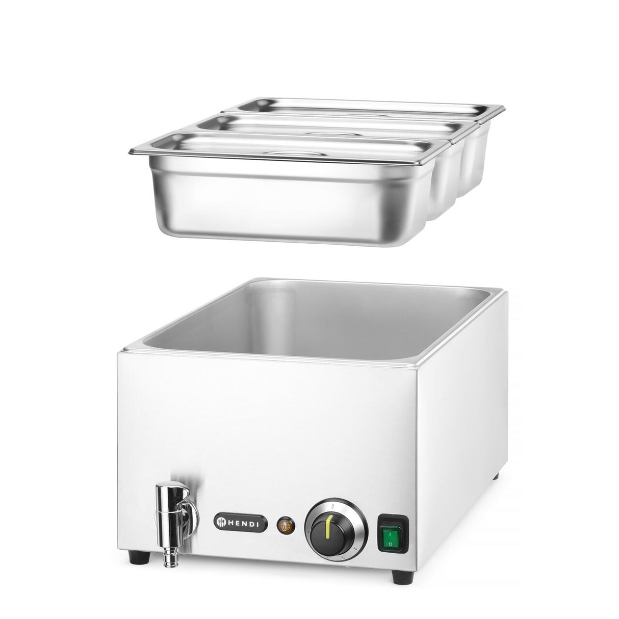 Set: Bain-marie HENDI Ranger cu robinet de scurgere + 3x GN 1/3 cu capac, HENDI, GN 1/1, 230V/1000W, 604x332x(H)242mm