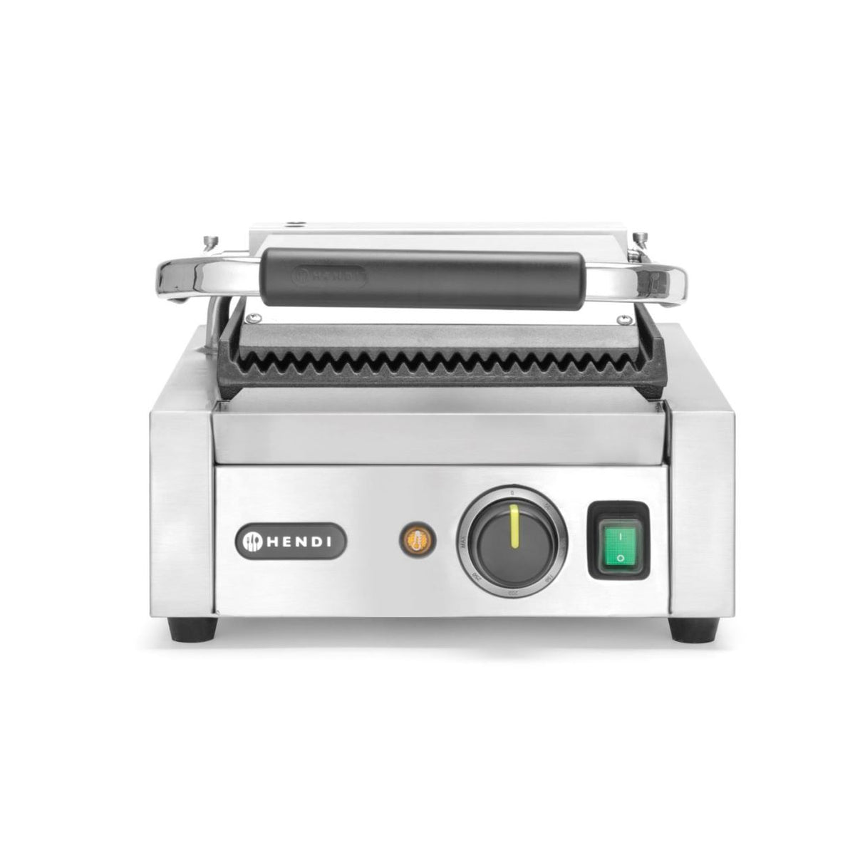 Contact grill, suprafete striate din fonta cu invelis ceramic, 1800 W, corp inox, Hendi, potrvit si pentru uz profesional