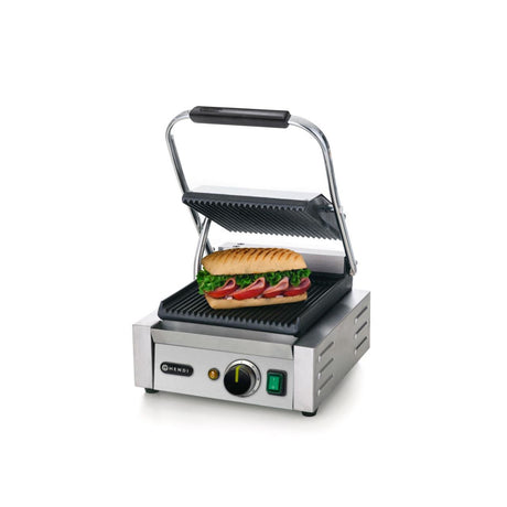 Contact grill, suprafete striate din fonta cu invelis ceramic, 1800 W, corp inox, Hendi, potrvit si pentru uz profesional