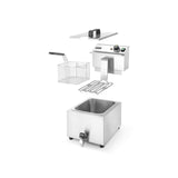 Friteuza electrica profesionala, Hendi Mastercook cu robinet scurgere ulei, Inox, 8 lt, 3500 W, temperatura reglabila pana la 195 gr C, termostat, 515x300x(H)345 mm