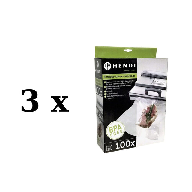 3 x Set 100 pungi vacuum gofrate 300x400mm, 2 straturi, 75 microni grosime, Hendi, filtru UV