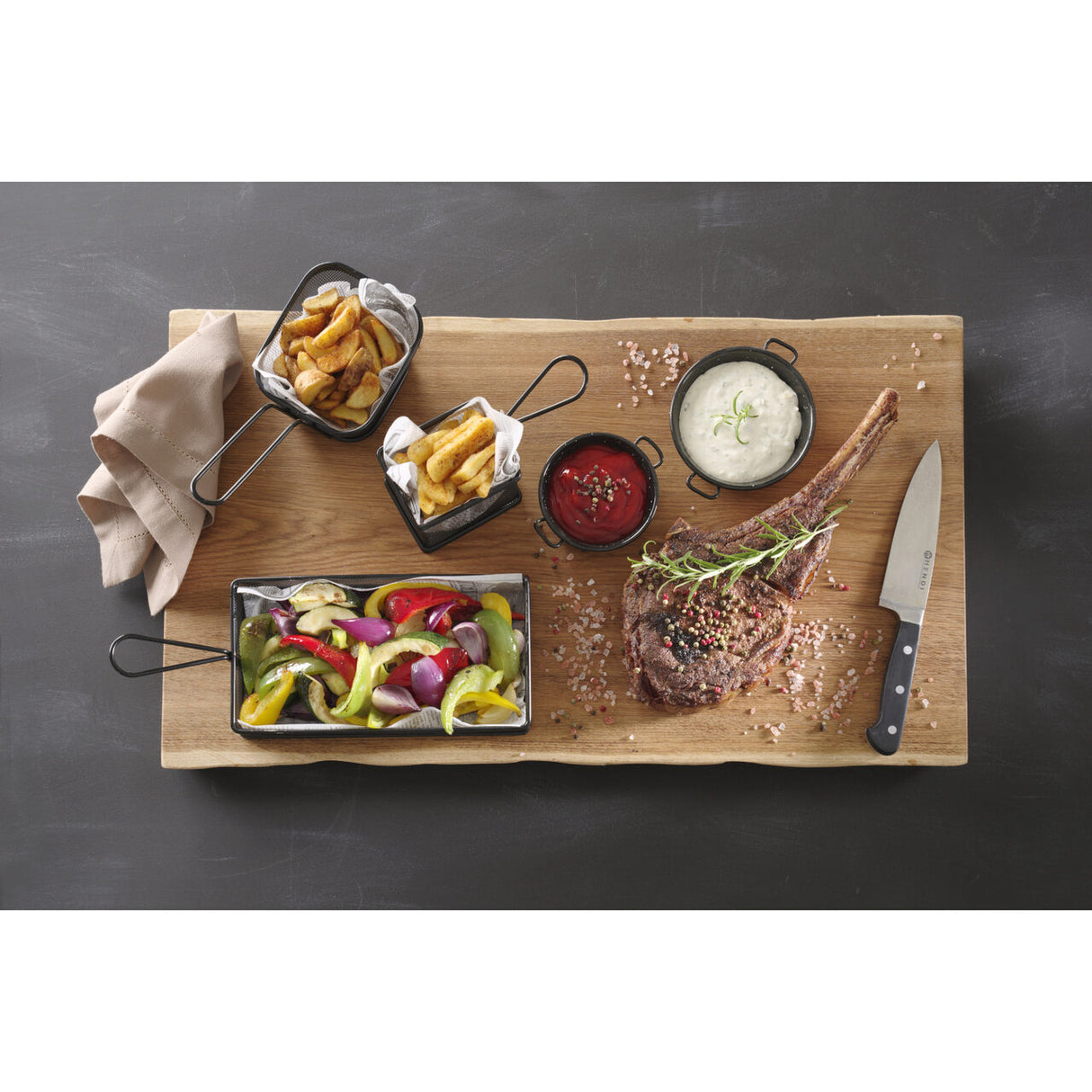 Cos servire tip mini-fry, pentru servire snacks , cartofi prajiti, inox, 255x135x(h)45 mm, Hendi
