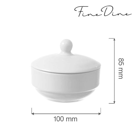 Bol zahar cu capac Fine Dine Bianco diametru 100x(H)85 mm, portelan alb