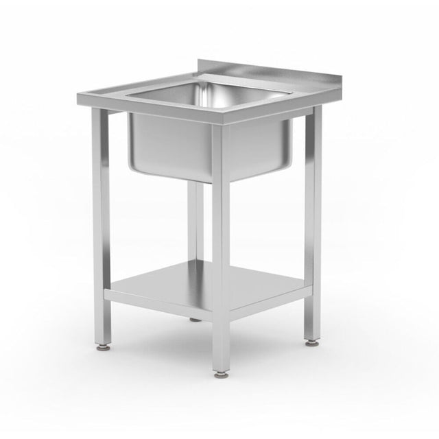Masa cu chiuveta cu 1 vas si raft - infiletat, adancime 600 mm, HENDI, Budget Line, chiuveta centrata, 600x600x(H)850mm