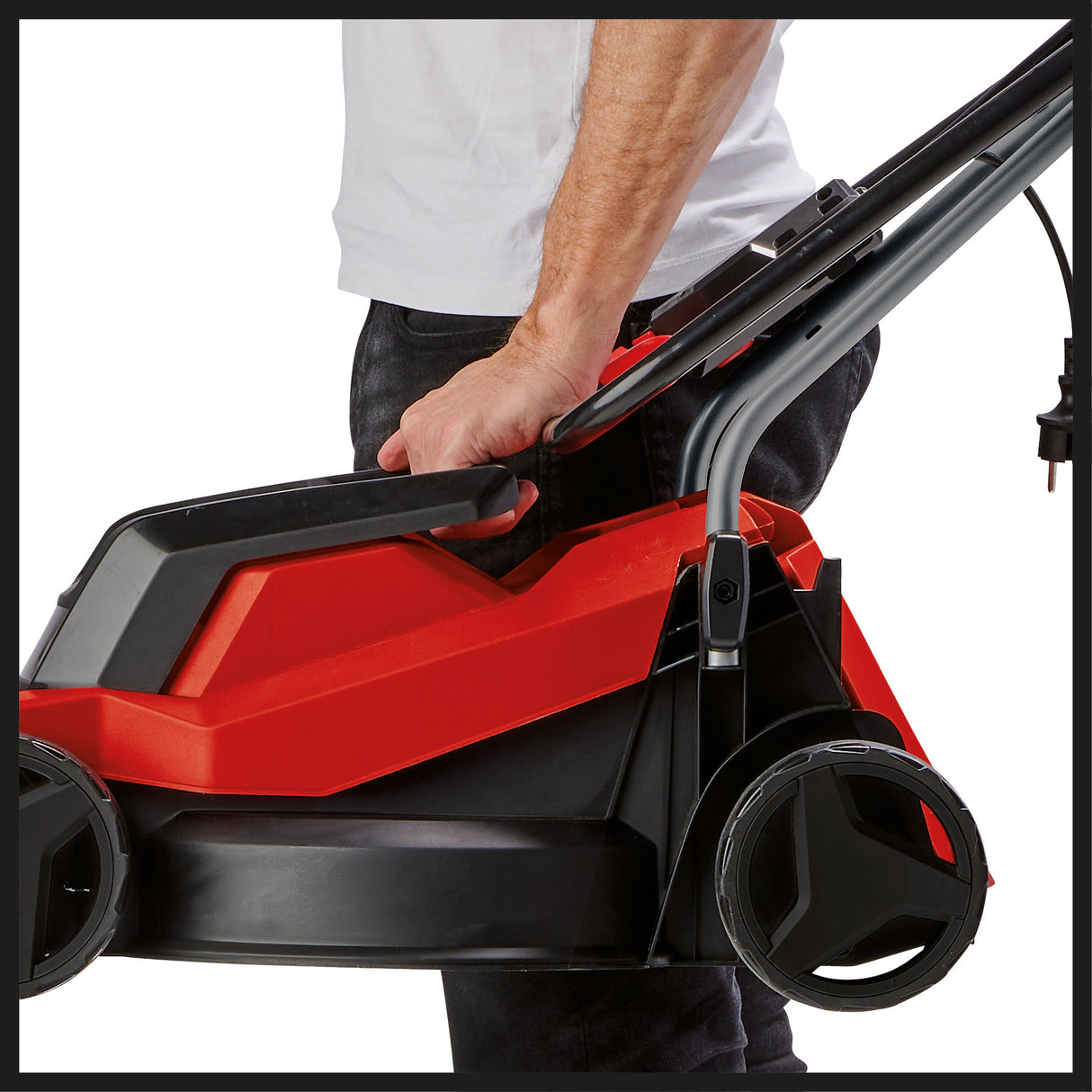 Masina de tuns iarba/gazon electrica Einhell GC-EM 1000/32 (1000W, latime de taiere de 32 cm, pana la 300 m², cos de colectare a ierbii de 30 l, inaltime de taiere de 30–70 mm, sina de ghidare pliabila