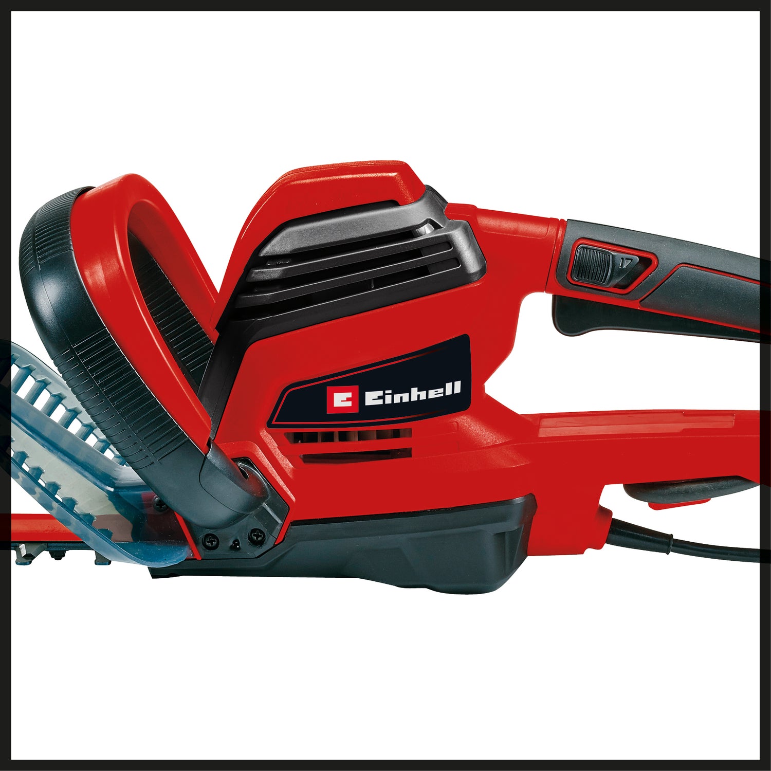 Trimmer electric pentru gard viu Einhell GE-EH 7067 (700 W, lama din otel slefuit cu diamant, taiat cu laser, angrenaj metalic, protectie la impact, inclusiv protectie la taietor
