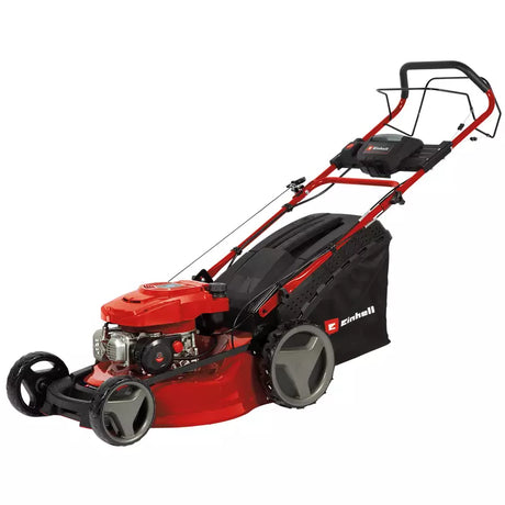 Masina de tuns iarba pe benzina Einhell GC-PM 51/3 S HW-E Li,2.7 kW, motor in 4 timpi cu 1 cilindru, roti mari, pornire cu sfoara, functie pornire electrica, inclusiv baterie 2.0 Ah si incarcator - imagine 1