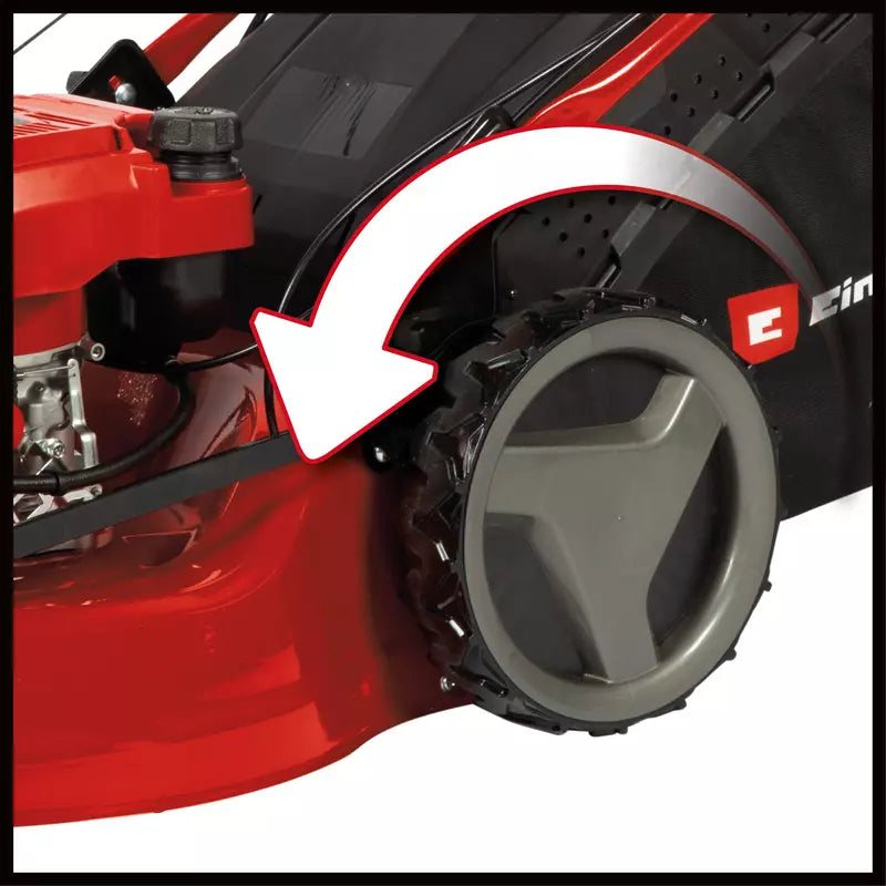 Masina de tuns iarba pe benzina Einhell GC-PM 51/3 S HW-E Li,2.7 kW, motor in 4 timpi cu 1 cilindru, roti mari, pornire cu sfoara, functie pornire electrica, inclusiv baterie 2.0 Ah si incarcator - imagine 8