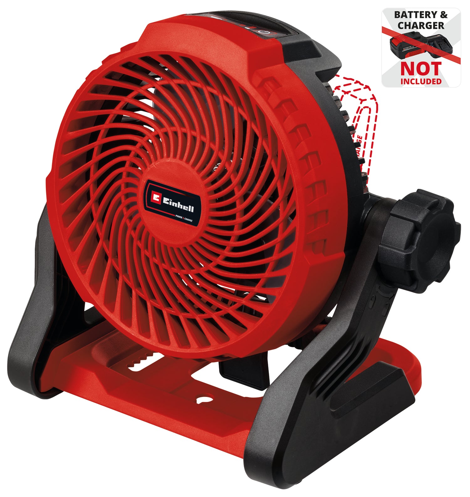 Ventilator pe acumulator Einhell GE-CF 18/2200 Li-Solo Power X-Change (18 V, Li-ion, 3 setari de viteza, cap ventilator rotativ la 360°, furnizat fara acumulator sau incarcator