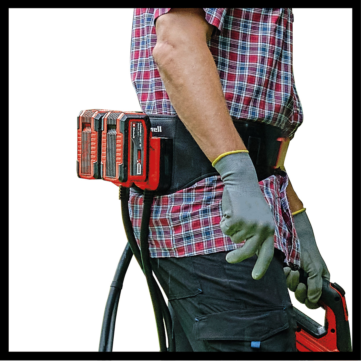 Curea de transport/suport pentru baterii Einhell originala GE-PB 36/18 Li Power X-Change (pentru transportul direct pe corp al bateriilor PXC, pentru alimentare de 18 V si 36 V, lungime reglabila a curelei pana la 150 cm